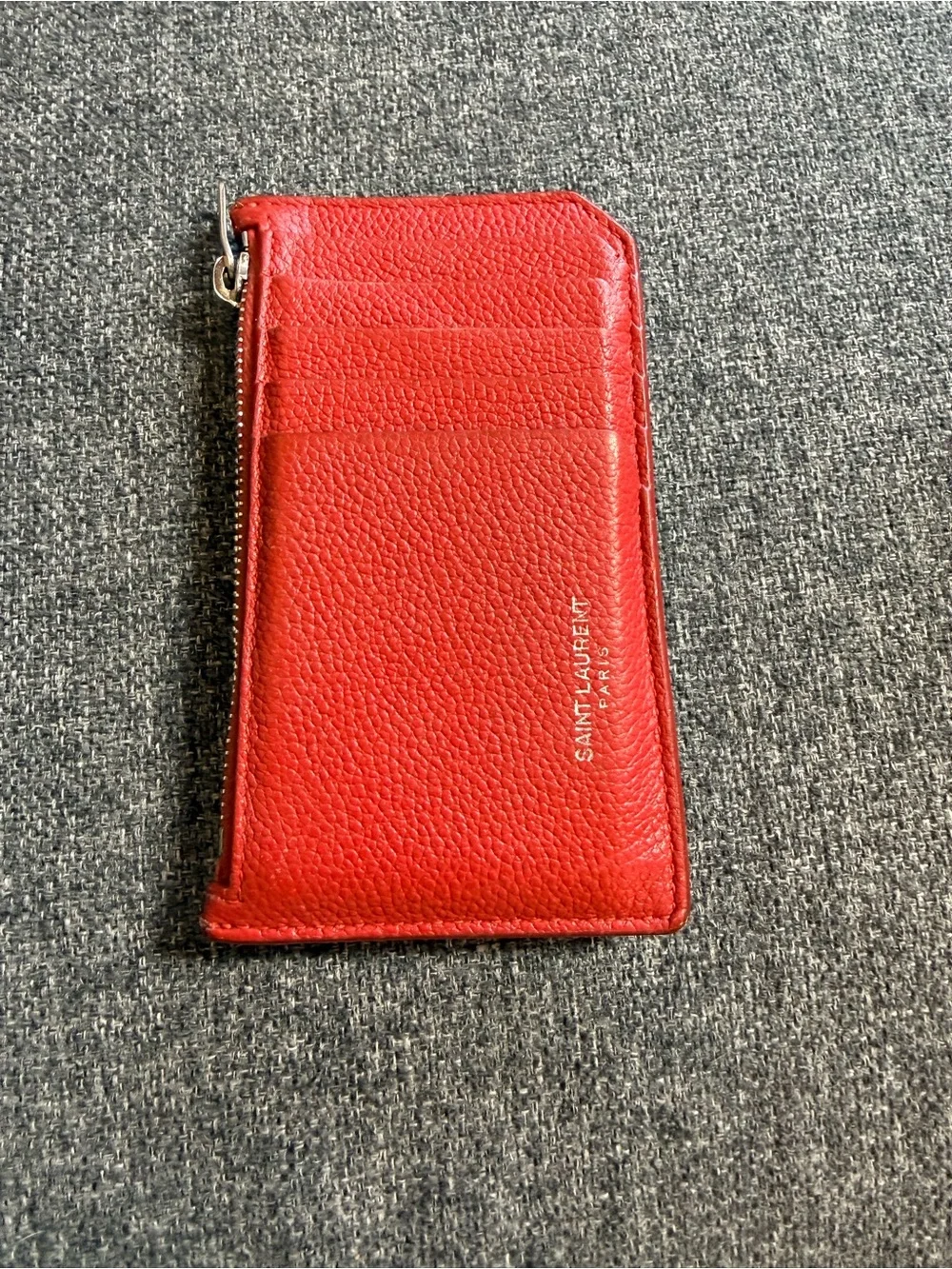 Authentic Saint Laurent New Red Pebbled Leather Card Wallet with Zip - Picture 3 of 7